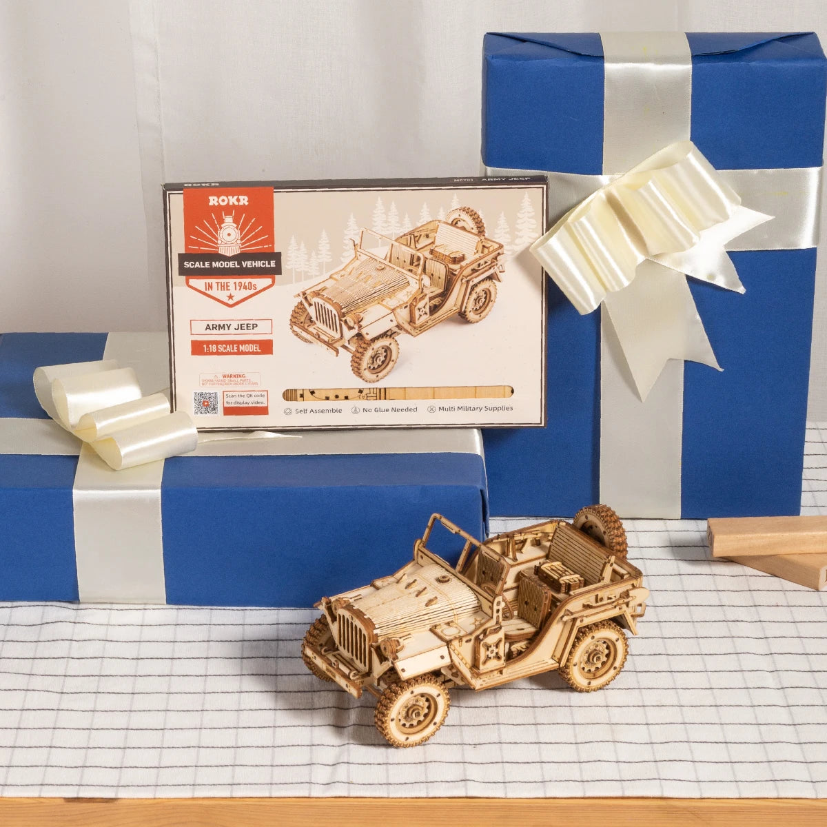 Robotime Rokr 3D Puzzle Movable Steam Train,Car,Jeep Assembly Toy Gift for Children Adult Wooden Model Building Block Kits