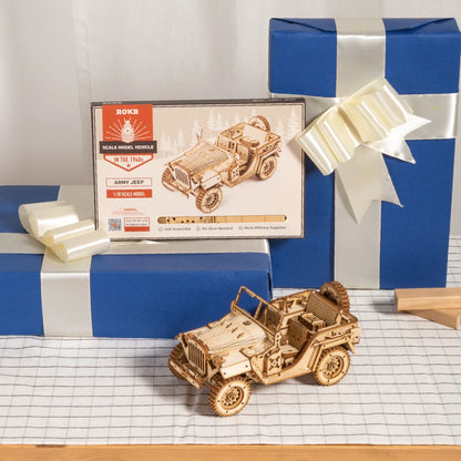 Robotime Rokr 3D Puzzle Movable Steam Train,Car,Jeep Assembly Toy Gift for Children Adult Wooden Model Building Block Kits