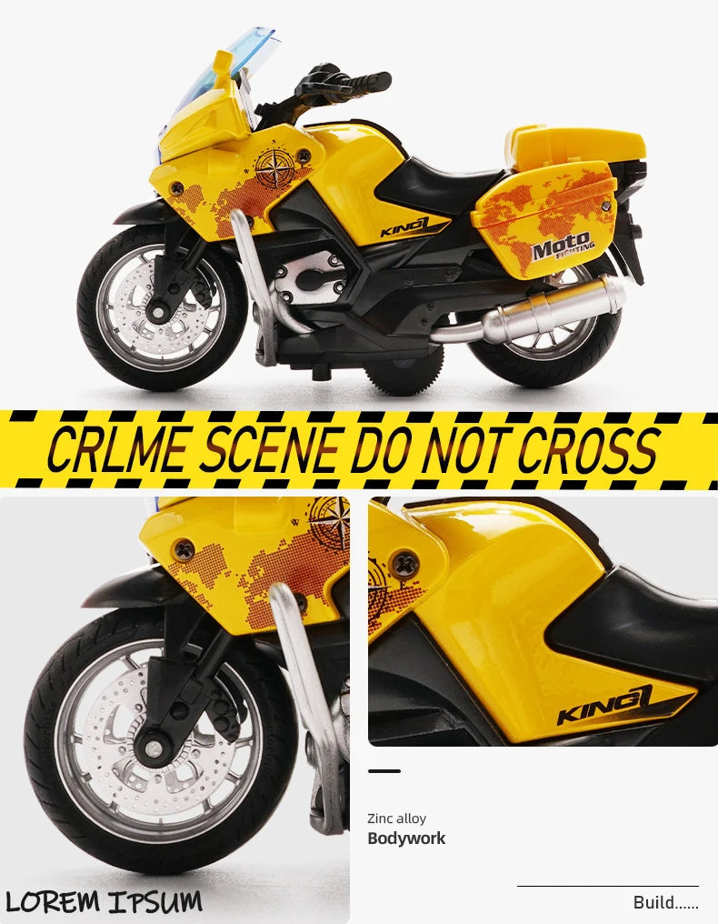 1/14 Alloy Motorcycle Pull Back Men's Locomotive Police Car Simulation Vehicle Model Toy with Light and Music Children's Toys