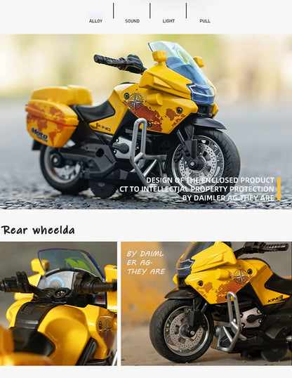 1/14 Alloy Motorcycle Pull Back Men's Locomotive Police Car Simulation Vehicle Model Toy with Light and Music Children's Toys