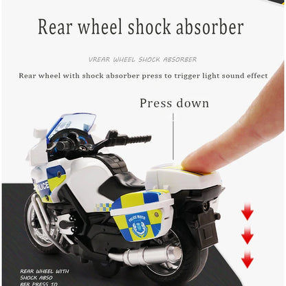 1/14 Alloy Motorcycle Pull Back Men's Locomotive Police Car Simulation Vehicle Model Toy with Light and Music Children's Toys