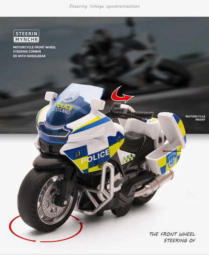1/14 Alloy Motorcycle Pull Back Men's Locomotive Police Car Simulation Vehicle Model Toy with Light and Music Children's Toys