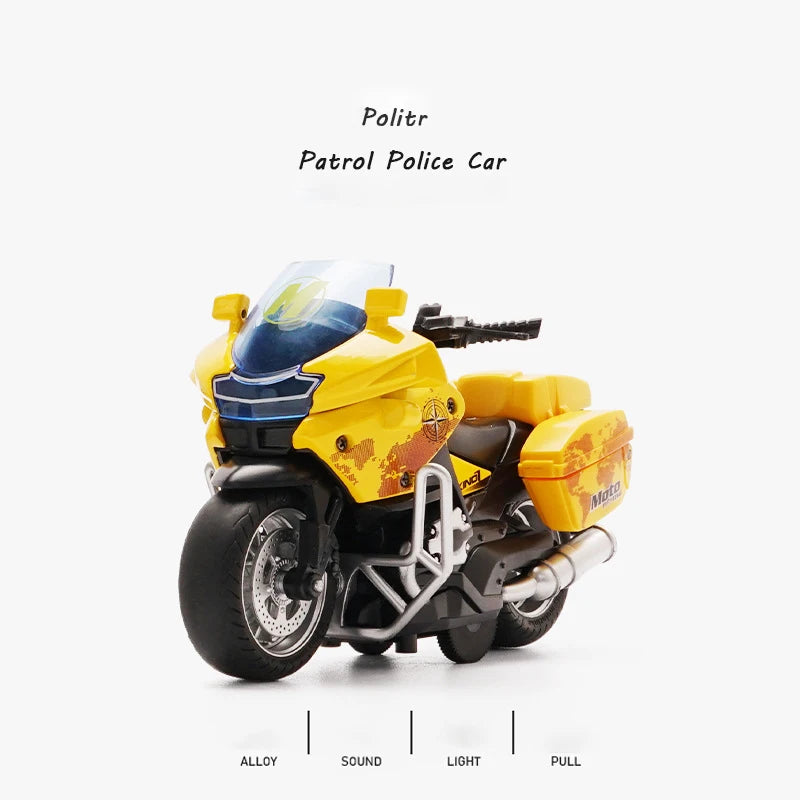 1/14 Alloy Motorcycle Pull Back Men's Locomotive Police Car Simulation Vehicle Model Toy with Light and Music Children's Toys