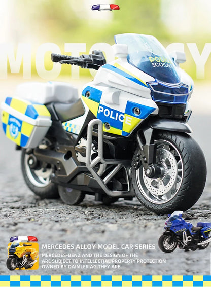 1/14 Alloy Motorcycle Pull Back Men's Locomotive Police Car Simulation Vehicle Model Toy with Light and Music Children's Toys
