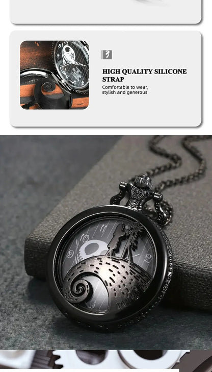 Fashion Lovers Skeleton Quarzt Pocket Watch with Chain Necklace Vintage Quartz Pendant Watches Clock Chain Mens Women