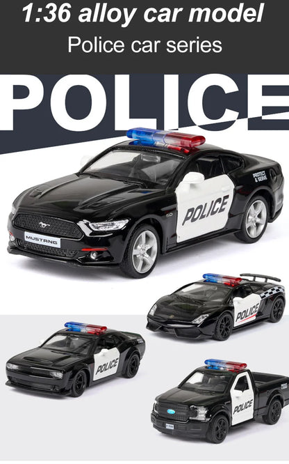 1/36 Car Model Toy Ford Lamborghini Challenger Diecast Alloy Police with Pull Back Metal Sports Cars Model for Boy Birthday Gift