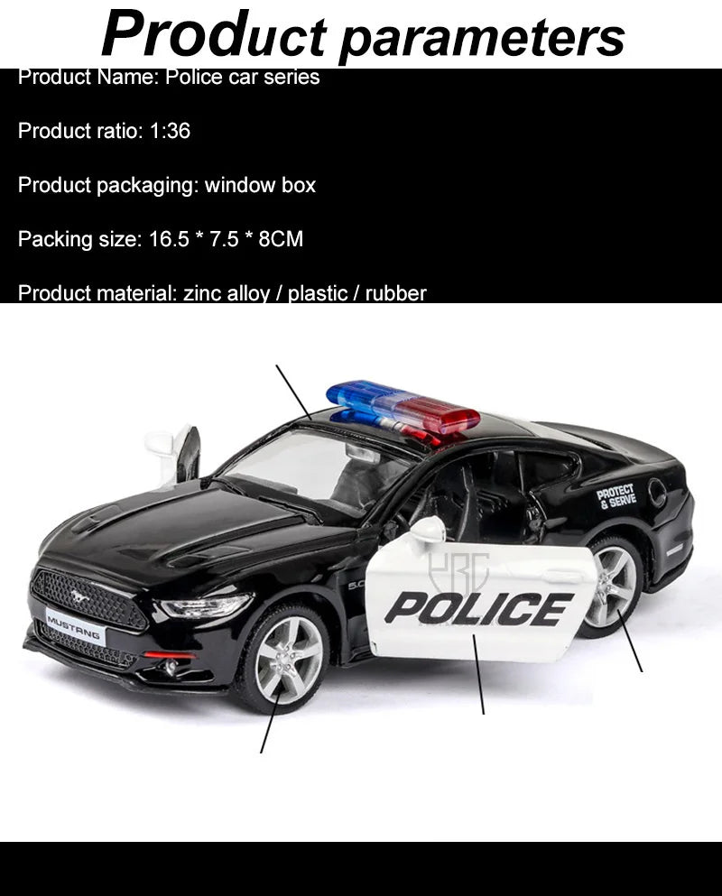 1/36 Car Model Toy Ford Lamborghini Challenger Diecast Alloy Police with Pull Back Metal Sports Cars Model for Boy Birthday Gift