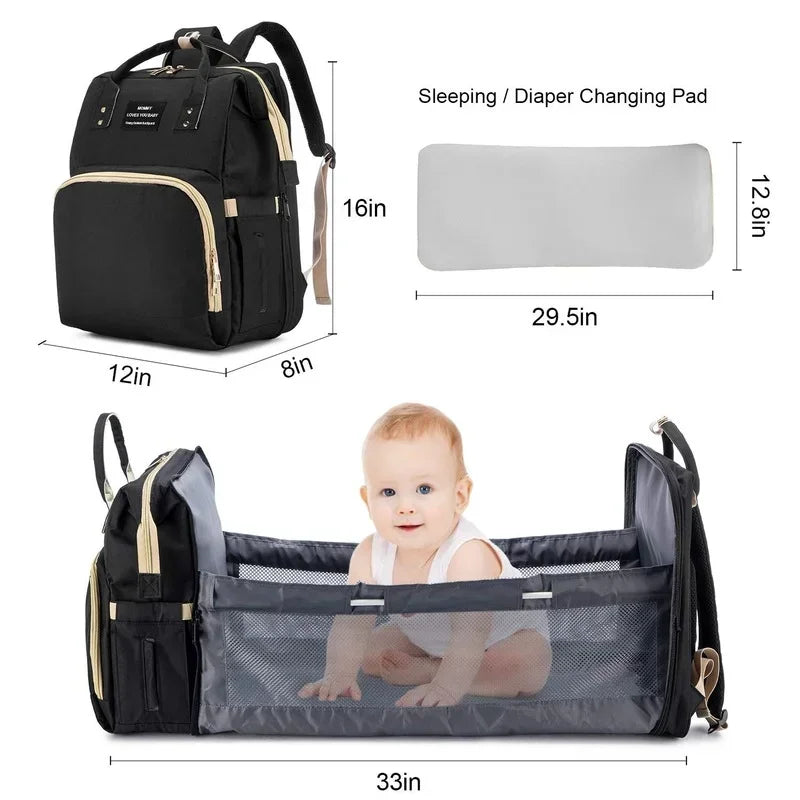 Mother Backpack Multifunctional Large Baby Crib Mommy Bag Foldable Newborn Care Stroller Organizer Diaper Bags with Changing Pad