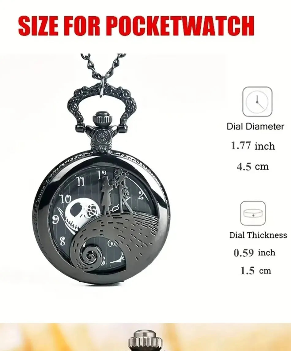 Fashion Lovers Skeleton Quarzt Pocket Watch with Chain Necklace Vintage Quartz Pendant Watches Clock Chain Mens Women