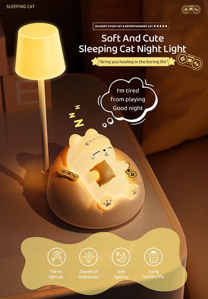 4 Style Cute Cat Night Light Accompany Children Birthday Gift Rechargeable Cartoon Silicone Lamps Room Bedside Decoration Soft