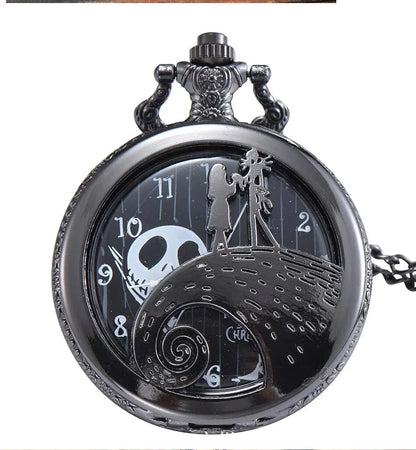 Fashion Lovers Skeleton Quarzt Pocket Watch with Chain Necklace Vintage Quartz Pendant Watches Clock Chain Mens Women