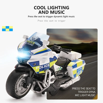 1/14 Alloy Motorcycle Pull Back Men's Locomotive Police Car Simulation Vehicle Model Toy with Light and Music Children's Toys