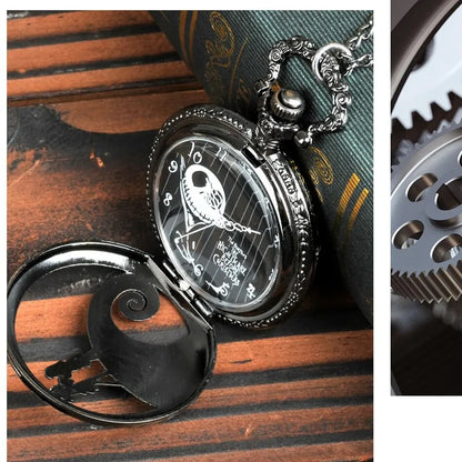 Fashion Lovers Skeleton Quarzt Pocket Watch with Chain Necklace Vintage Quartz Pendant Watches Clock Chain Mens Women