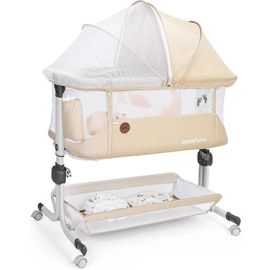 Baby Bassinet Bedside Sleeper, Upgraded Stability Bedside Crib with Full Mesh Sides, Soft Sheet, 6-Height Adjustment