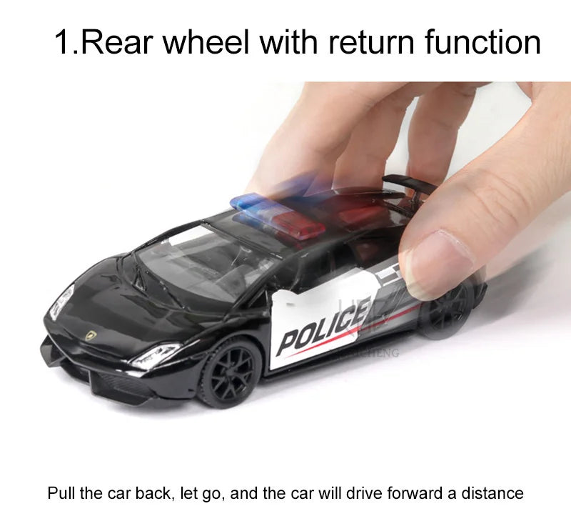 1/36 Car Model Toy Ford Lamborghini Challenger Diecast Alloy Police with Pull Back Metal Sports Cars Model for Boy Birthday Gift