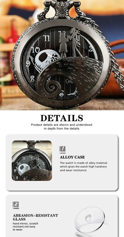 Fashion Lovers Skeleton Quarzt Pocket Watch with Chain Necklace Vintage Quartz Pendant Watches Clock Chain Mens Women