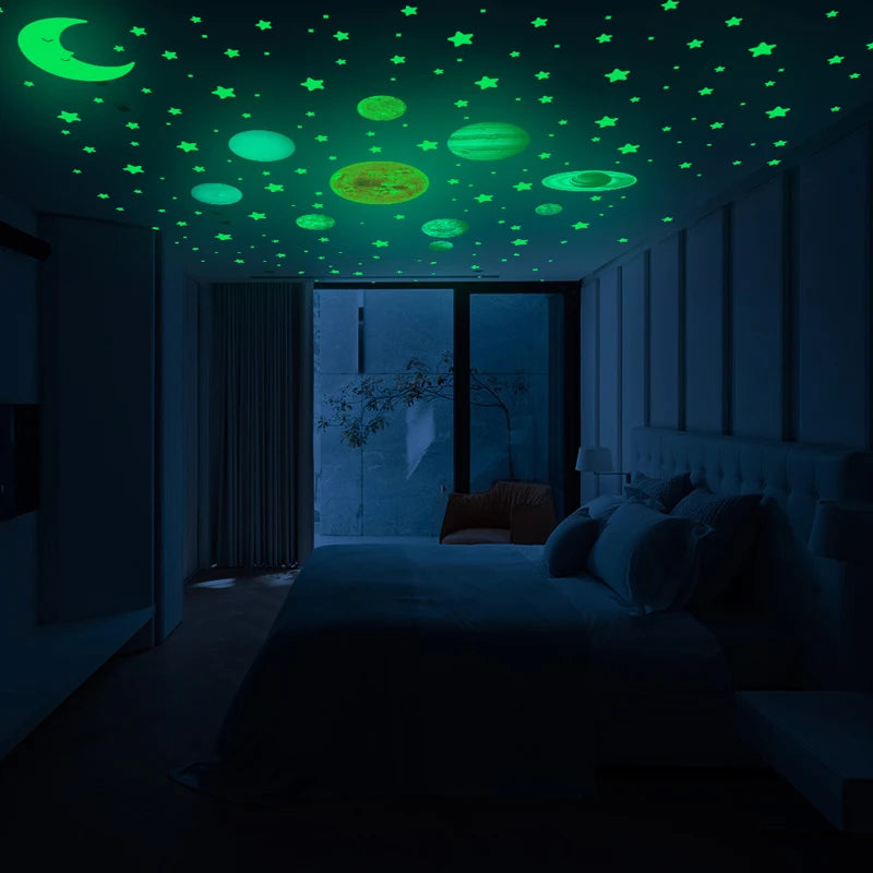 525PCS Box Packed Luminous Nine Planets Wall Sticker for Kids Bedroom Living Room Glow In The Dark DIY Party Home Decor