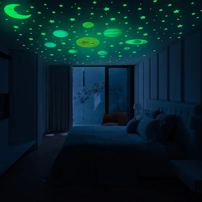 525PCS Box Packed Luminous Nine Planets Wall Sticker for Kids Bedroom Living Room Glow In The Dark DIY Party Home Decor