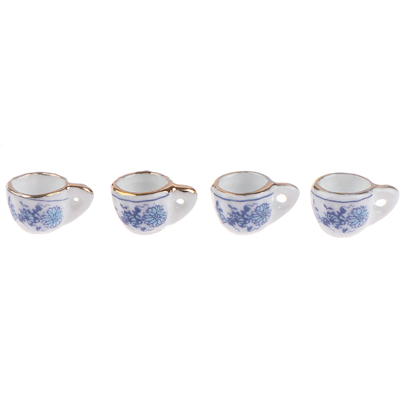 15Pcs 1:12 Dollhouse Miniature Tableware Porcelain Ceramic Tea Cup Set Model Kitchen Accessories For Doll House Decor Toys Gift