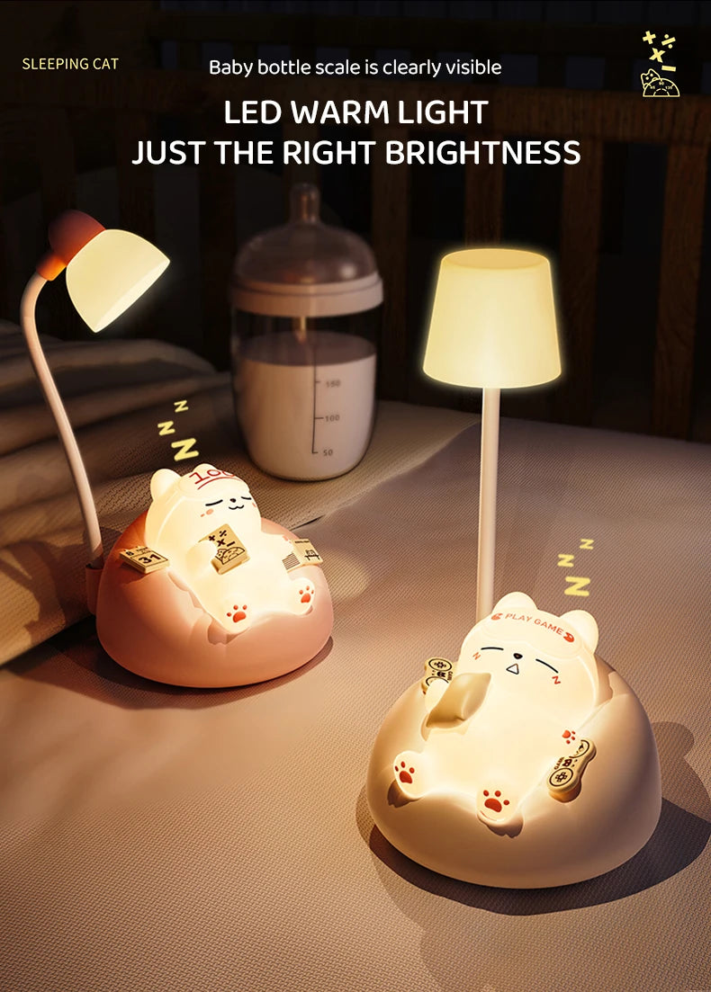 4 Style Cute Cat Night Light Accompany Children Birthday Gift Rechargeable Cartoon Silicone Lamps Room Bedside Decoration Soft