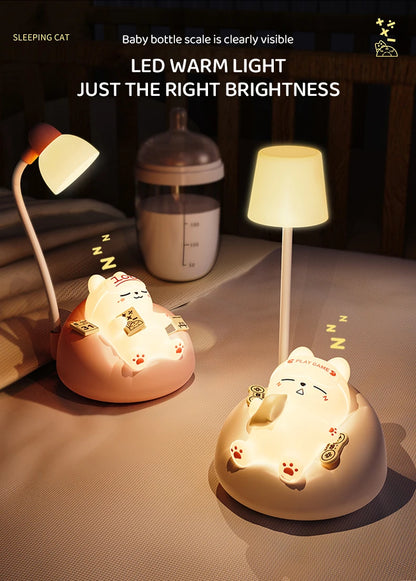 4 Style Cute Cat Night Light Accompany Children Birthday Gift Rechargeable Cartoon Silicone Lamps Room Bedside Decoration Soft