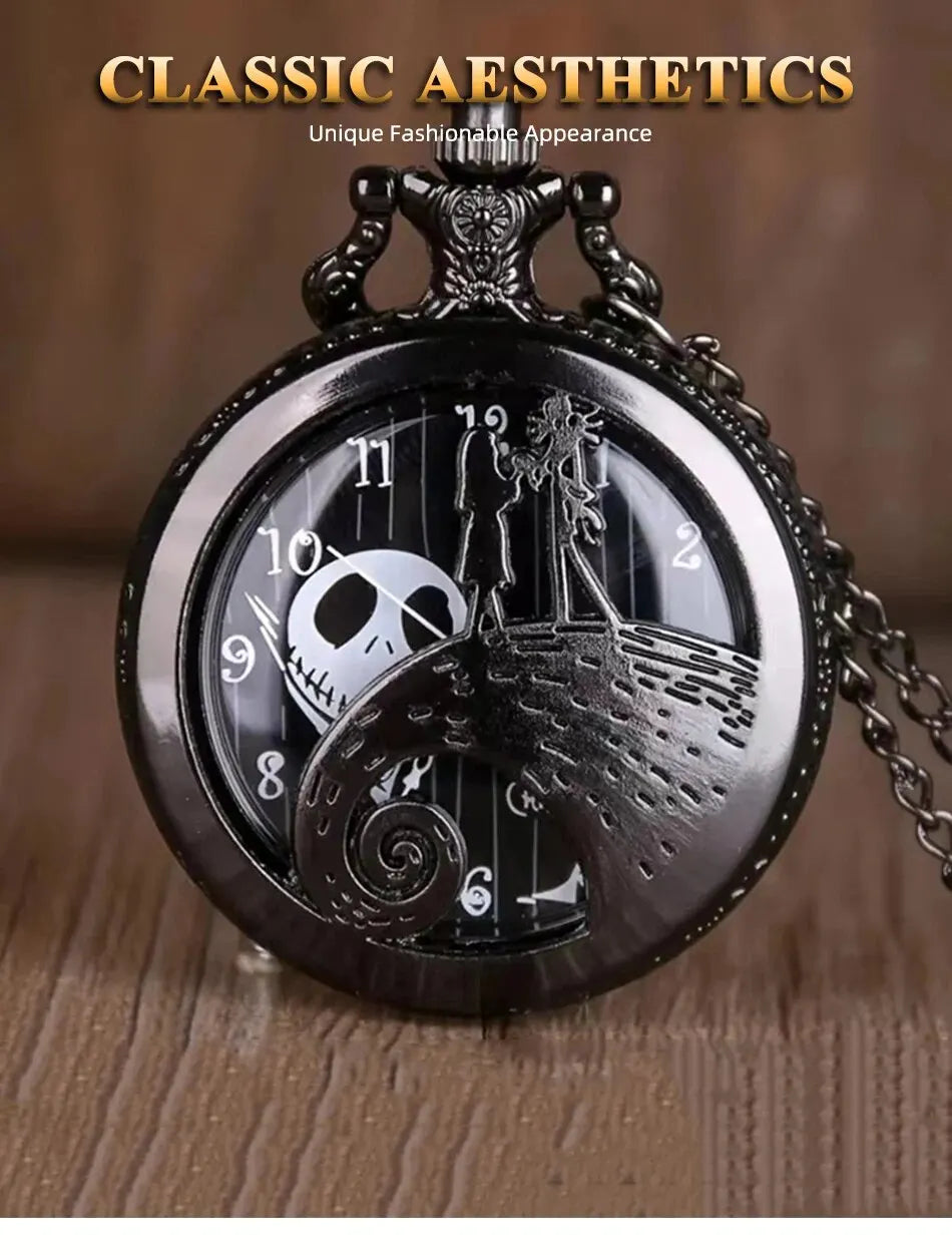 Fashion Lovers Skeleton Quarzt Pocket Watch with Chain Necklace Vintage Quartz Pendant Watches Clock Chain Mens Women
