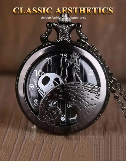 Fashion Lovers Skeleton Quarzt Pocket Watch with Chain Necklace Vintage Quartz Pendant Watches Clock Chain Mens Women