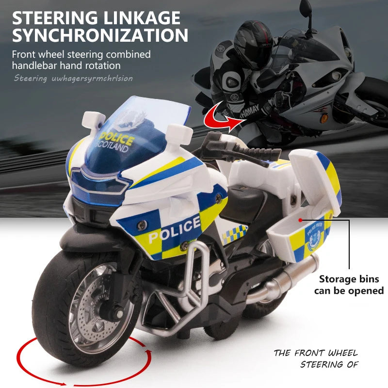 1/14 Alloy Motorcycle Pull Back Men's Locomotive Police Car Simulation Vehicle Model Toy with Light and Music Children's Toys