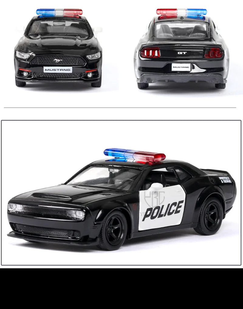 1/36 Car Model Toy Ford Lamborghini Challenger Diecast Alloy Police with Pull Back Metal Sports Cars Model for Boy Birthday Gift