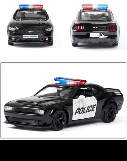 1/36 Car Model Toy Ford Lamborghini Challenger Diecast Alloy Police with Pull Back Metal Sports Cars Model for Boy Birthday Gift