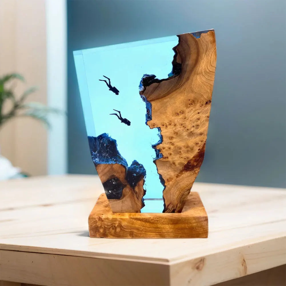 Seabed Exploration Organism Resin Table Light 2 Divers Resin Table Light Deep Sea Diver Night Light Bedroom Office Desk Decor