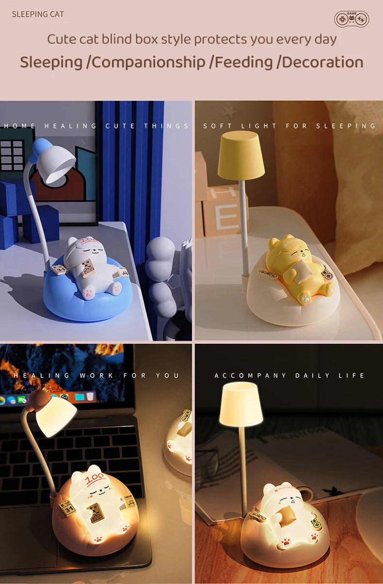4 Style Cute Cat Night Light Accompany Children Birthday Gift Rechargeable Cartoon Silicone Lamps Room Bedside Decoration Soft