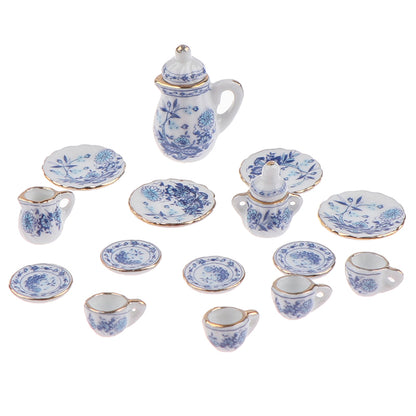 15Pcs 1:12 Dollhouse Miniature Tableware Porcelain Ceramic Tea Cup Set Model Kitchen Accessories For Doll House Decor Toys Gift