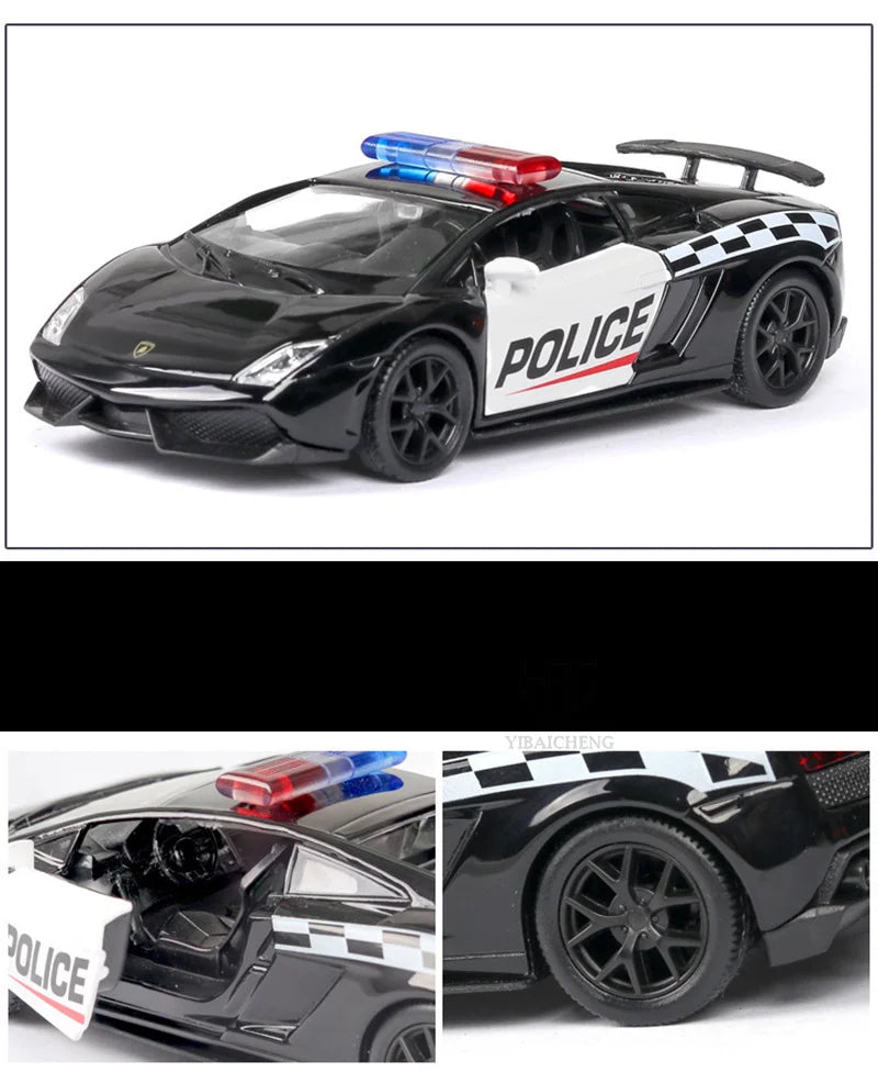 1/36 Car Model Toy Ford Lamborghini Challenger Diecast Alloy Police with Pull Back Metal Sports Cars Model for Boy Birthday Gift