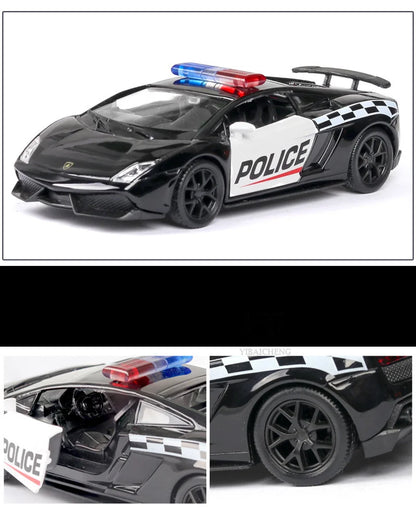 1/36 Car Model Toy Ford Lamborghini Challenger Diecast Alloy Police with Pull Back Metal Sports Cars Model for Boy Birthday Gift