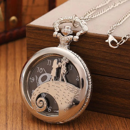 Fashion Lovers Skeleton Quarzt Pocket Watch with Chain Necklace Vintage Quartz Pendant Watches Clock Chain Mens Women