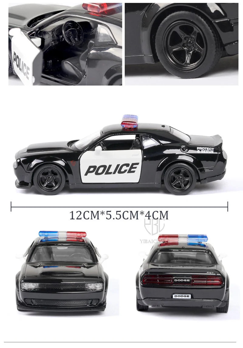 1/36 Car Model Toy Ford Lamborghini Challenger Diecast Alloy Police with Pull Back Metal Sports Cars Model for Boy Birthday Gift