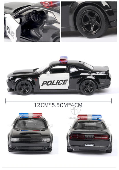 1/36 Car Model Toy Ford Lamborghini Challenger Diecast Alloy Police with Pull Back Metal Sports Cars Model for Boy Birthday Gift