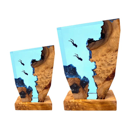 Seabed Exploration Organism Resin Table Light 2 Divers Resin Table Light Deep Sea Diver Night Light Bedroom Office Desk Decor