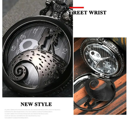 Fashion Lovers Skeleton Quarzt Pocket Watch with Chain Necklace Vintage Quartz Pendant Watches Clock Chain Mens Women